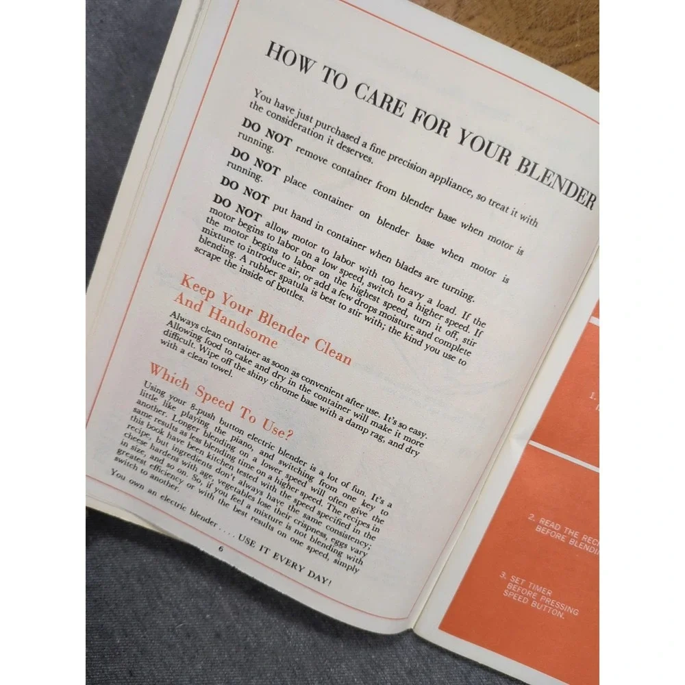 1968 Waring‎ Cook Book For The 8 Push Button Blender Vintage Recipe Owner Manual